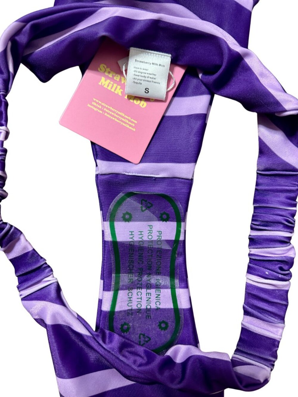 💜 BNWT Strawberry Milk Mob Rendezvous Purple Stripe Bikini Full Set Small - Picture 6 of 10